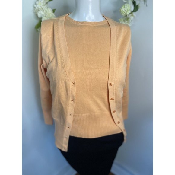 Petite Sophisticate Orange Cotton Spandex Vintage Cardigan Shell Set Size P EUC - Picture 8 of 16